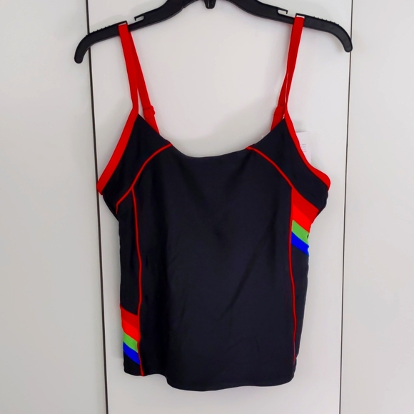 Naturana Tankini with a built in shelf bra. High cut Brief. Back w red. Size 14 - Picture 7 of 7